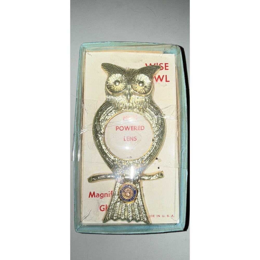 RARE VTG Wise Owl Magnifying Glass MCM Gold Souvenir NOS w/ Box USA